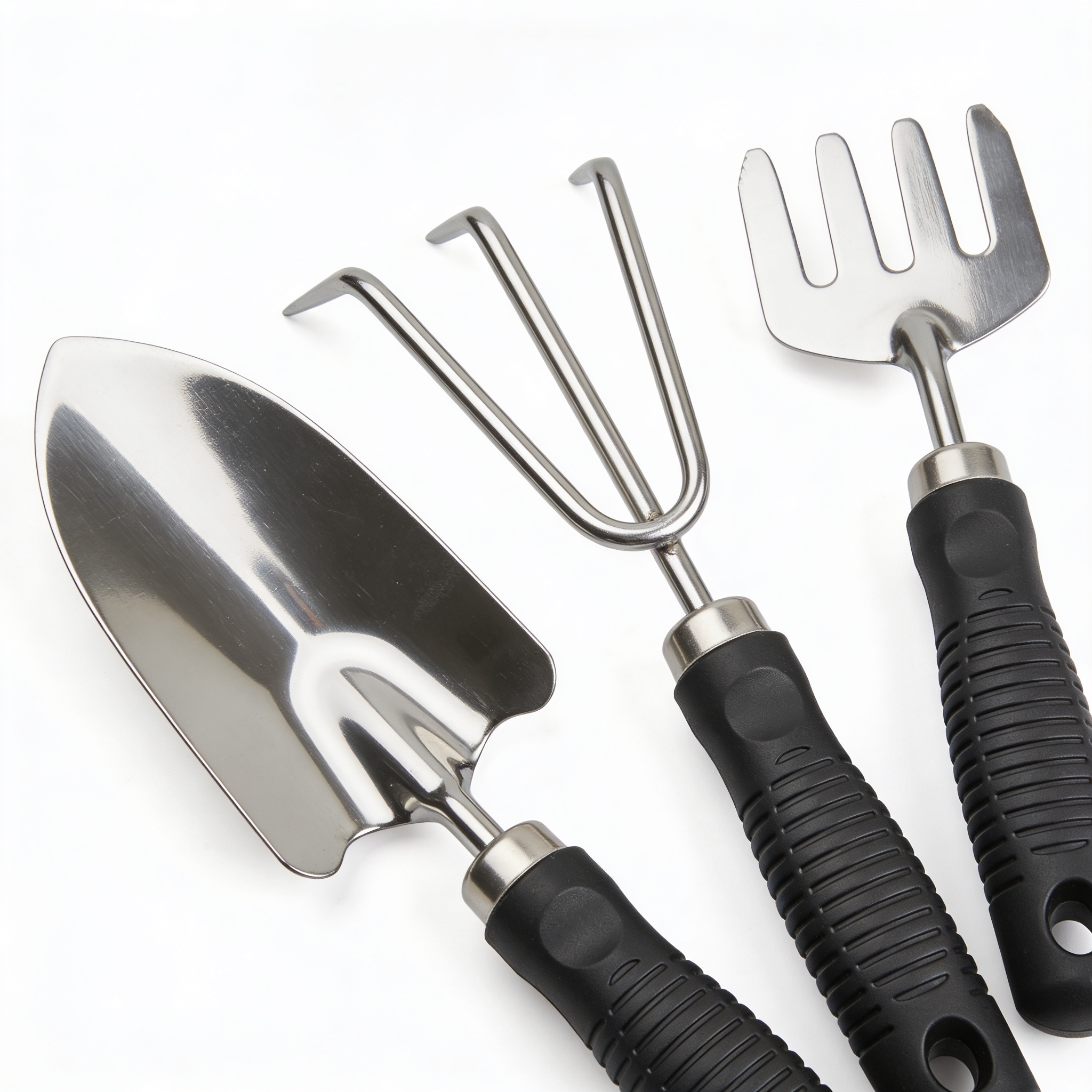 OrtoBiologicoFacile Kit da Giardinaggio 3 Pezzi - Set di Attrezzi da Giardino in Acciaio Inox con Manico Antiscivolo, Trapiantatore, Paletta e Zappetta Doppia per Orto, Serre e Fioriere