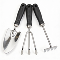 OrtoBiologicoFacile Kit da Giardinaggio 3 Pezzi - Set di Attrezzi da Giardino in Acciaio Inox con Manico Antiscivolo, Trapiantatore, Paletta e Zappetta Doppia per Orto, Serre e Fioriere