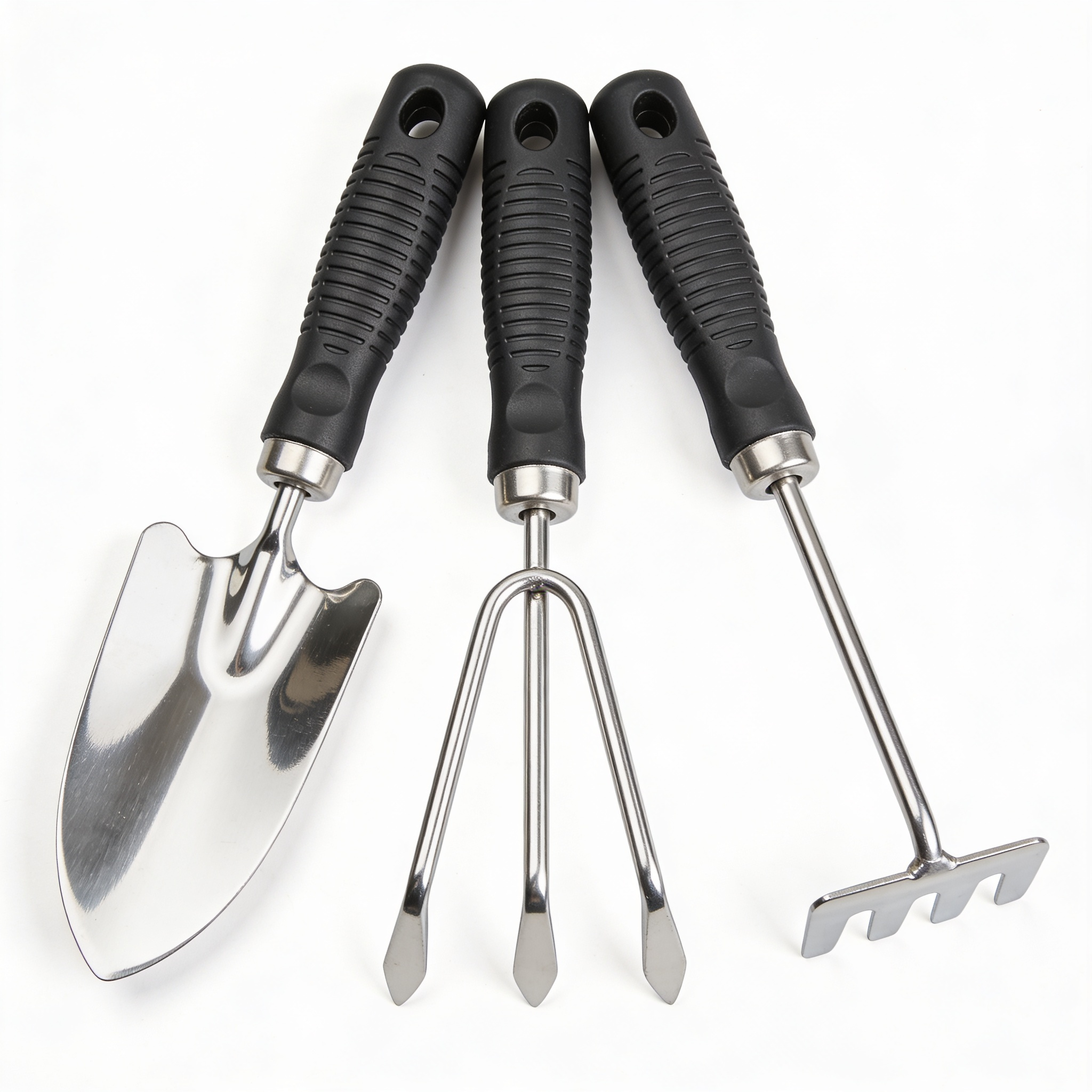 OrtoBiologicoFacile Kit da Giardinaggio 3 Pezzi - Set di Attrezzi da Giardino in Acciaio Inox con Manico Antiscivolo, Trapiantatore, Paletta e Zappetta Doppia per Orto, Serre e Fioriere
